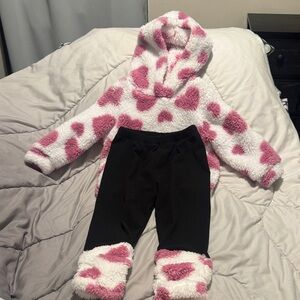 Pink and White Heart Hoodie with Black Pants